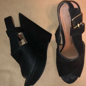 Black Wedge Sandals Size 6.5